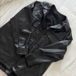 Zara Black Faux Leather Bomber Jacket